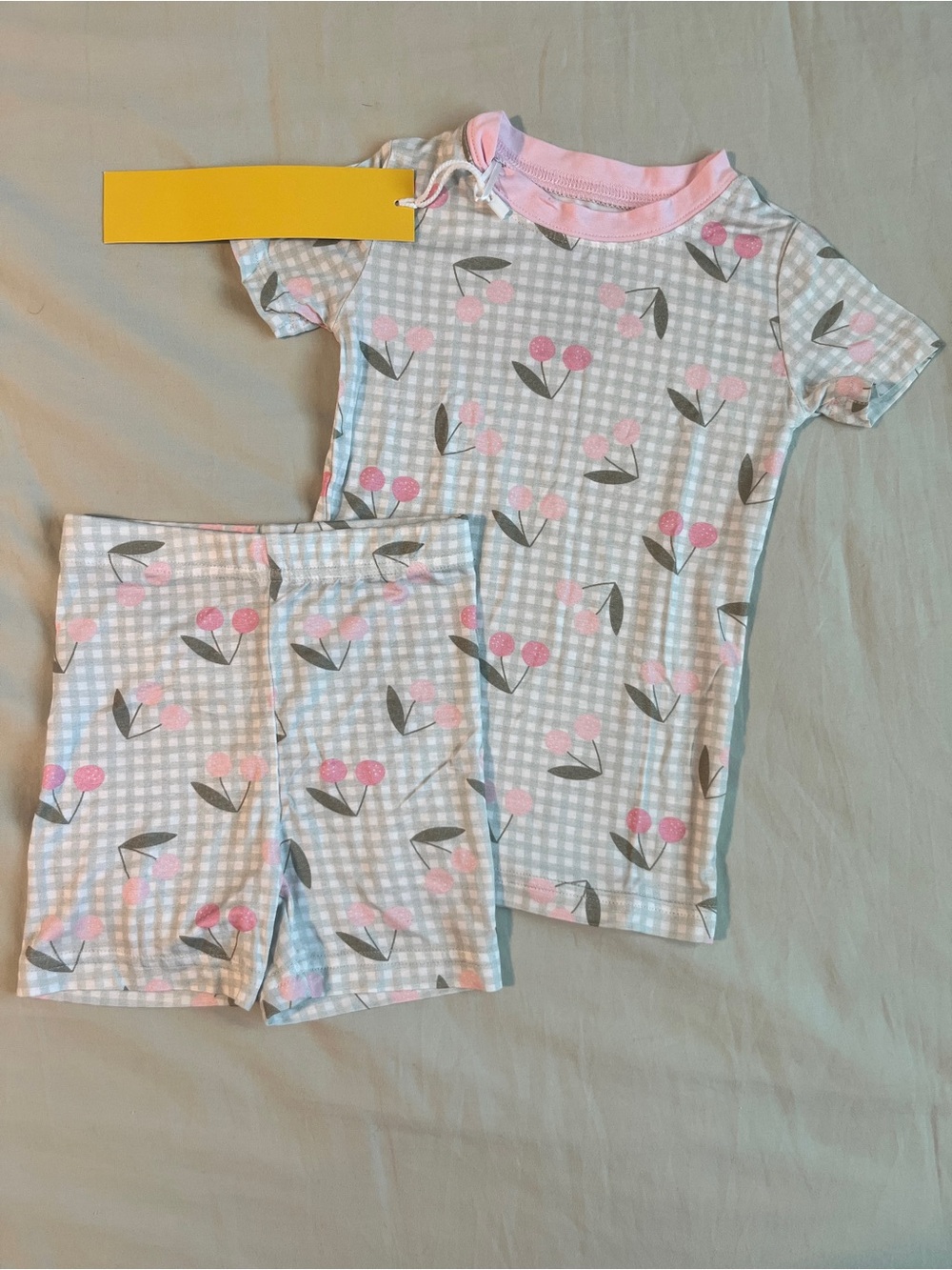 NWT Stitchy Fish Pink Floral Gingham Short Bamboo Pajama Set